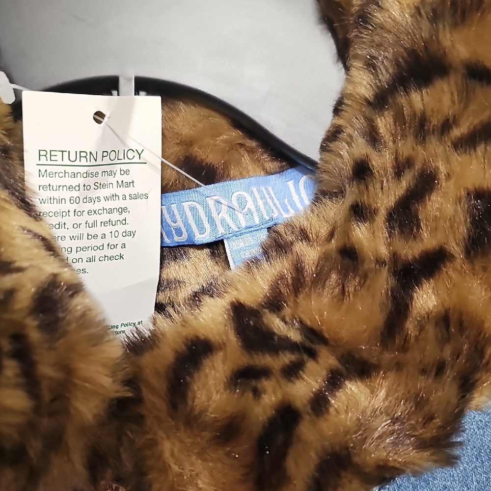 Hydraulic Blue Denim Jacket with Leopard Print Trim - Picture 5 of 6